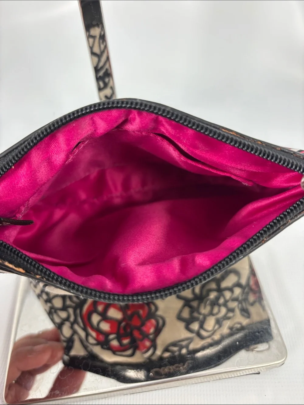 Coach Black & Red Floral Logo Small Cosmetic Pouch